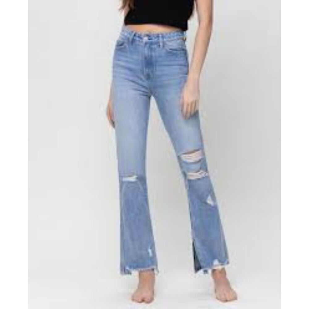 VERVET True Breeze Super High Rise Straight Ankle Jeans with Slit Detail  13/31